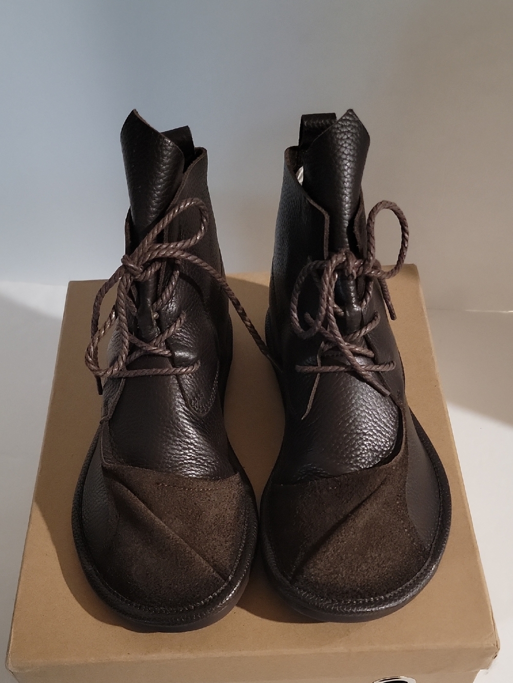 Chocolate Genuine Leather Low Heel Ankle Boots